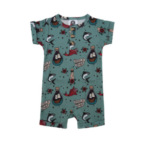 Raised by the sea bottle green romper - Metallimonsters Ltd - 3-6 months
