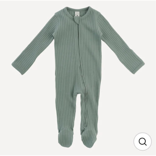 long sleeve two way zipper footie | jadeite | organic cotton wide rib