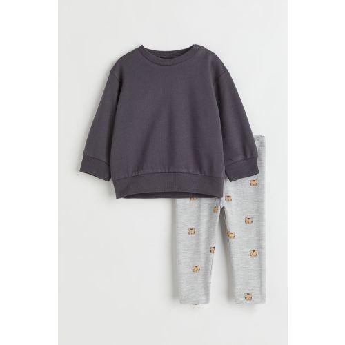 2-piece cotton set, Dark grey/Tigers