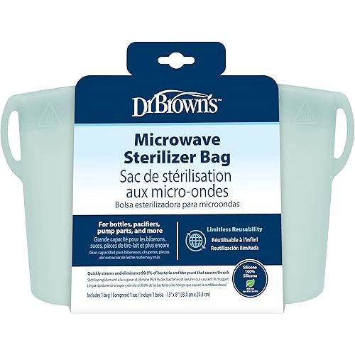 Dr. Brown's Microwave Steam Sterilizer Bag for Baby Bottles, Breast Pump Parts & Other Toddler Accessories, 100% Silicone, Reusable Sterilizing Bag