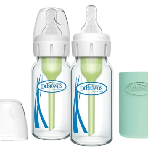 Dr. Brown's Natural Flow Anti-Colic Options+ Narrow Glass Baby Bottle with Silicone Sleeve, 2-Pack