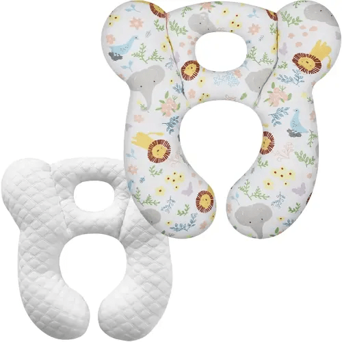 Baby Travel Pillow, Upgrade U-Shape Infant Head Neck Support Pillow for Car Seat Pushchair and Stroller, Soft Comfortable Sleep Cushion for 0-2 Years Old Kids Newborn and Toddler -Lion White