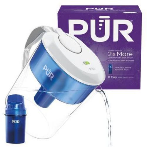 PUR 11 Cup Water Filtration Pitcher - Blue/White: BPA-Free, Filters Chlorine & Mercury, 40-Gallon Purifier, PUR Filter Compatible