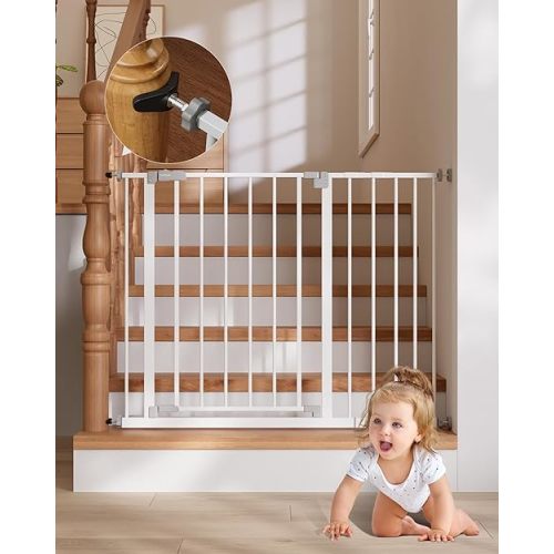 InnoTruth 28.9-42.1" Baby Gate for Stairs & Doorways, 30" Tall, Extra-Wide Dog Gate with 2-Way Swing, Easy Walk-Through & Dual Lock, Pressure Mount Child Safety Gate for Indoor Use – White