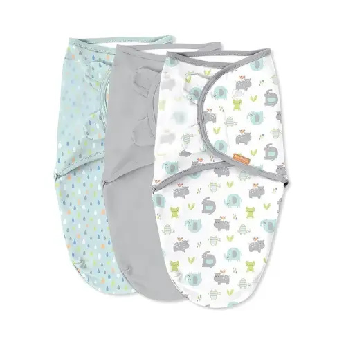 SwaddleMe by Ingenuity Original Swaddle, 100% Cotton, Improves Sleep & Calms Startle Reflex, 0-3 Months, 3-Pack - Jungle Drops