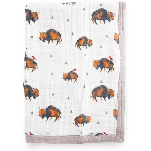 Little Unicorn Newborn Receiving Quilt | Ultra- Soft, Multi-Layered Muslin Fabric | Gift for Newborns & on-The-go (Bison)