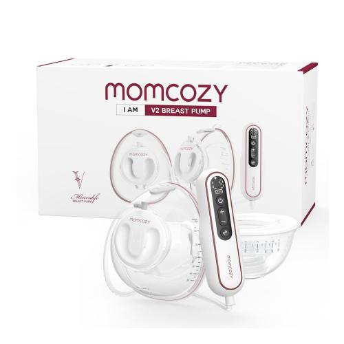 MomcoZy Ultra-Light Milk Pump V2 | Portable Double Electric Pump 27 Combinations Low-Noise & Pain-Free | Dusty Rose Flanges 17/19/21/27 mm - Best for On-the-Go Moms