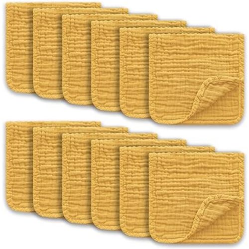 Muslin Burp Cloths Large 100% Cotton Hand Washcloths for Boys & Girls, Baby Essentials Extra Absorbent and Soft Burping Rags for Newborn Registry (Honey, 12-Pack, 20" X10")