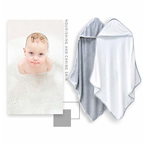 BAMBOO QUEEN 2 Pack Baby Bath Towel - Rayon made from bamboo - Ultra Soft Hooded Towels for Babies,Toddler,Infant - Newborn Essential -Perfect Baby Registry Gifts, 37.5x37.5 in - Grey and White - White and Grey - 37.5x37.5 Inch (Pack of 2)