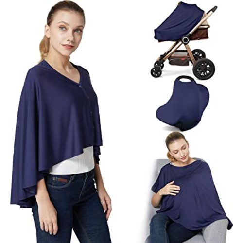 Nursing Cover & Baby Nursing Poncho,Multi Use Breastfeeding Cover for CarSeat Canopy, High Seat Cover, Stroller Cover, Shopping Cart Cover,Nursing Scarf for Boy and Girl by Kefee Kol (Blue)