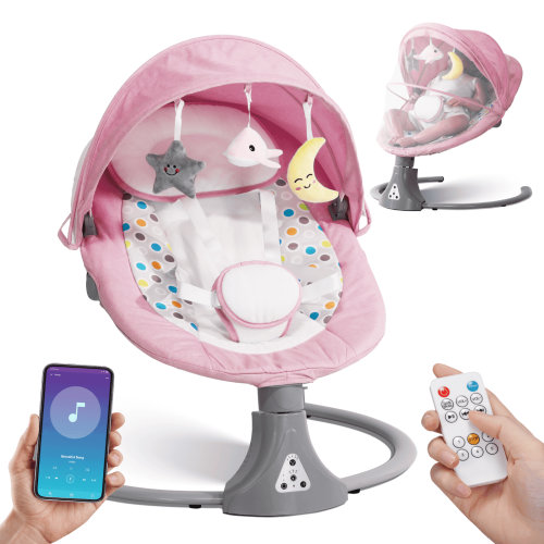 Walmart Black Friday Deals 2025 - Baby Swing for Infants - Bluetooth APP Remote Bluetooth Control, Baby Swing Chair Cordless 5 Speed Settings, 12 Lullabies, 3 Timer, 3 Angle, Cordless, USB Plug (Pink)