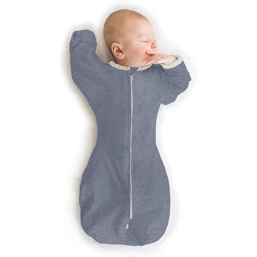 SwaddleDesigns Transitional Swaddle Sack with Arms Up Half-Length Sleeves and Mitten Cuffs, Large, 6-9 Months, 21-24 lbs, Heathered Oatmeal (Arms Up Swaddle, Transition Swaddle Sleep Sack)