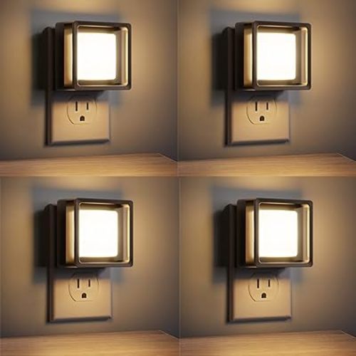 LED Night Light, DORESshop Night Lights Plug Into Wall [4 Pack] with Dusk-to-Dawn Sensor, Dimmable Nightlights, Adjustable Brightness for Bathroom, Hallway, Bedroom,Kids Room,Stairway,Soft White 3000K