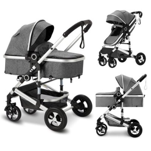 AILEEKISS 3-in-1 Convertible Baby Stroller with Big Seat and Adjustable Canopy, 24 Pound, Dark Grey