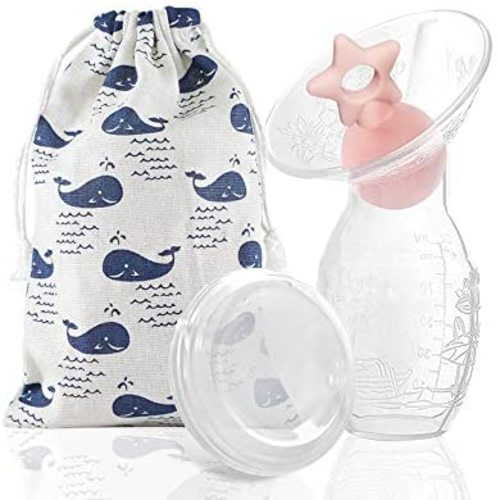Silicone Manual Breast Pump 90ml/4oz Food Grade Silicone Milk Saver with PP Cap & Silicone Stopper Milk Collector for Nursing Moms (Star, Pink)