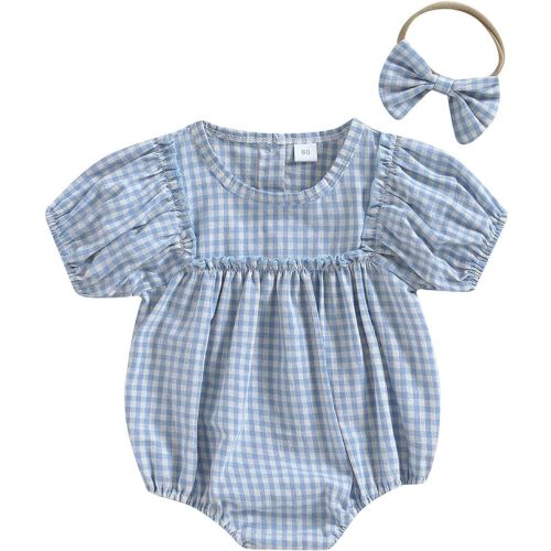 Douhoow Infant Baby Girl Plaid Romper Baby Sweatshirt Romper Ruffle Festival Clothes Fall Winter Outfits with Headband - Blue-a - 3-6 Months