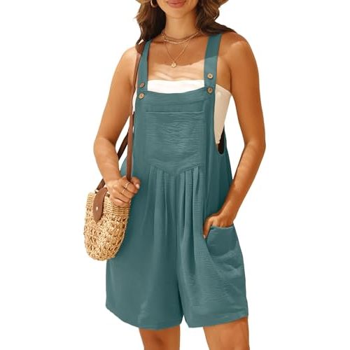 GRECERELLE Jumpsuits For Women Summer Short Overalls Casual Sleeveless Adjustable Loose Women's Rompers with Pockets 2026