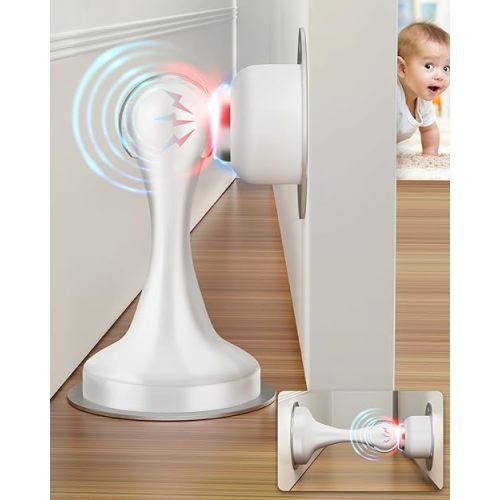Door Stoppers, Magnetic Door Stop 2 Pack Adhesive Stick & Screws Stainless Steel, Door Stop Holder to Keep Door Open Wall & Floor Mount, Magnetic Door Catch Stoppers for Bottom of Door, White