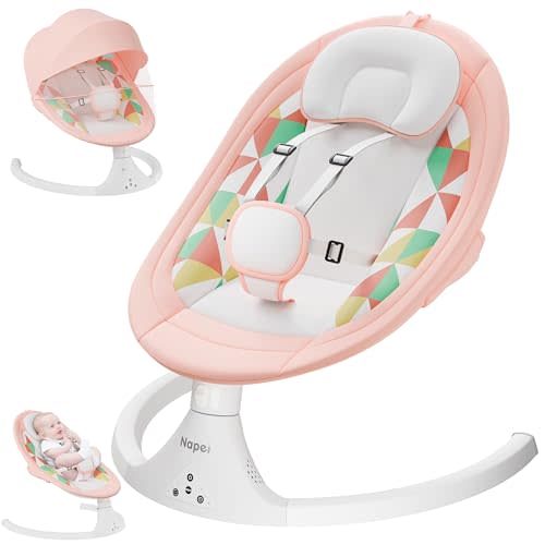 Baby Swings for Infants to Toddler, Electric Baby Swing and Infant Swings for Newborn, 10 Music with Remote Control and Bluetooth, 5 Swing Angles with Gentle Speed, 2 Seat Position, 0-9 Month (Pink)