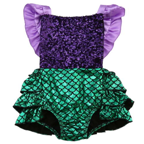 Felcia Baby Girl Sequins Mermaid Romper One Piece Backless Jumpsuit,0-24 M