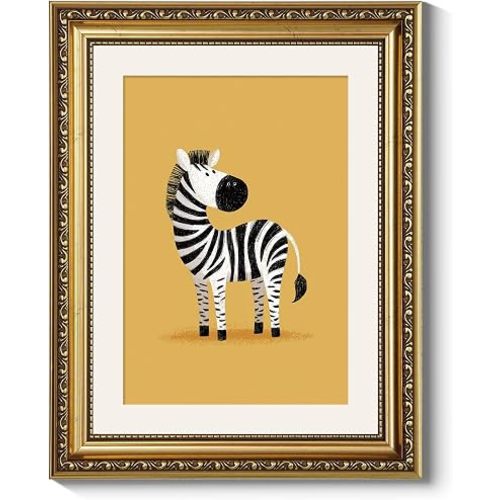 ARPEOTCY Gold Framed Canvas Wall Art, 11x14 Inch Zebra Nursery Wall Decor