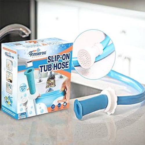 Rinseroo Tub Hose: No-install, Ultra Flex Hose Slips On to Spout for Hair Washing, Baby or Dog Bath. Bathtub Showerhead Attachment. Shower Adapter Faucet. Fits All Spouts Up 3'' Wide