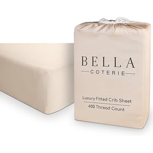 Bella Coterie Luxury Bamboo Crib Sheet | Organically Grown | Ultra Soft | Cooling for Better Sleep | Deep Pocket Fitted Sheet for Crib & Toddler Mattress | Viscose Made from Bamboo [Champagne]