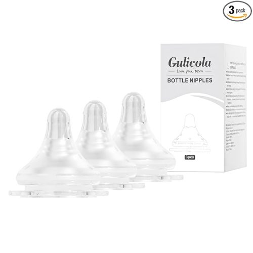 Gulicola Natural Flow Baby Bottle Silicone Nipple Level 2, Medium Flow (M), 3+ Months, 3 Counts (Pack of 1)