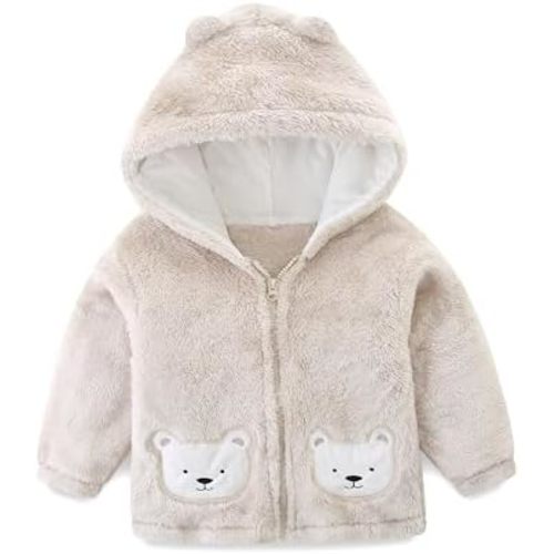 Newborn Infant Baby Boys Girls Cartoon Fleece Hooded Jacket Coat with Ears Warm Todder Kids Outwear Coat Zipper Up 1-6Y