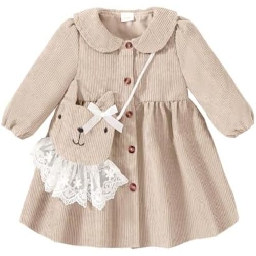 Mioglrie Toddler Girl Fall Dress Baby Girl Winter Clothes 6 12 18 24 Months Outfit Cute Dresses for Girls with Satchel