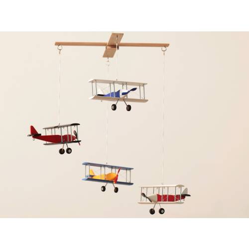 Airplane mobile, 4 different Hanging planes, Decorative wooden airplane, Travel theme nursery, baby shower gift, Nursery Decor mobile,biplan