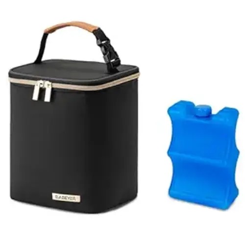Breastmilk Cooler Bag with Ice Pack Fits 4 Baby Bottles Up to 9 Ounce, Baby Bottle Cooler Bag Suitable for Nursing Mom Daycare, Black - Fits 9 Ounce Baby Bottles