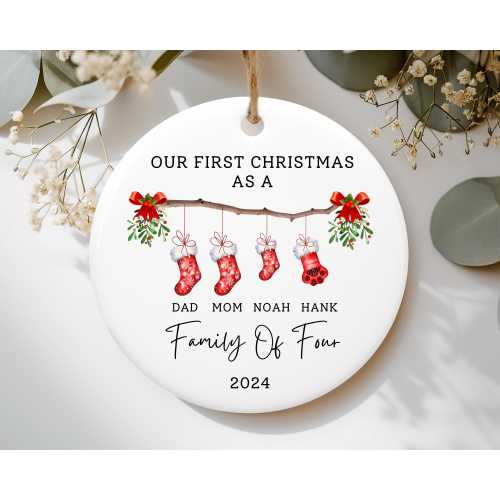 Family Of Four Christmas Ornament, Custom New Family Ornament, Baby's First Christmas Ornament, Personalized Family Ornament