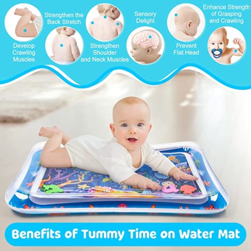 Yeeeasy Tummy Time Water Mat 丨Water Play Mat for Babies Inflatable Tummy Time Water Play Mat for Infants and Toddlers 3 to 12 Months Promote Development Toys Cute Baby - Blue