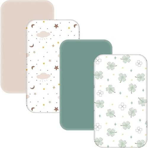 4 Pack Baby Bassinet Sheets - 33"x20" Bedside Bassinet Sheets Compatible with Baby Delight, Angelbliss, Maxi-COSI, and Most Bedside Sleeper, Soft Neutral Bassinet Fitted Sheets for Boys and Girls