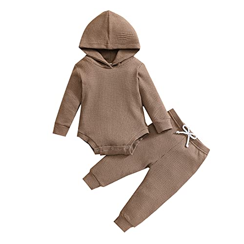 Thorn Tree Newborn Unisex Baby Clothes Set Hooded Long Sleeve Bodysuit Stretchy Pants Ribbed Outfits Fall Winter