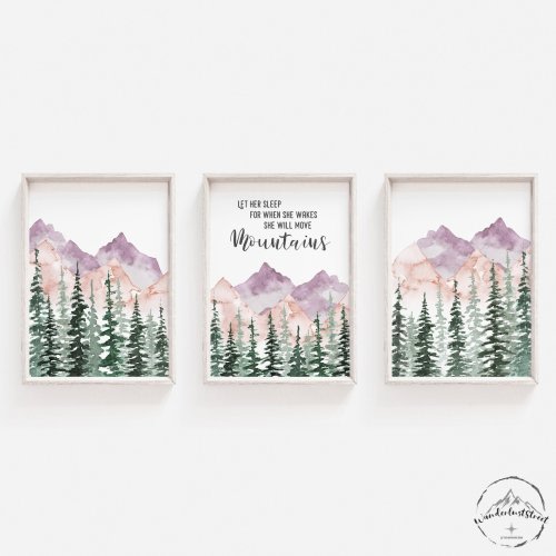 Girls Forest Nursery Wall Art, Pink Woodland Nursery Theme, Baby Girl Mountain Nursery Decor, Baby Girl Nursery Decor, DIGITAL DOWNLOAD
