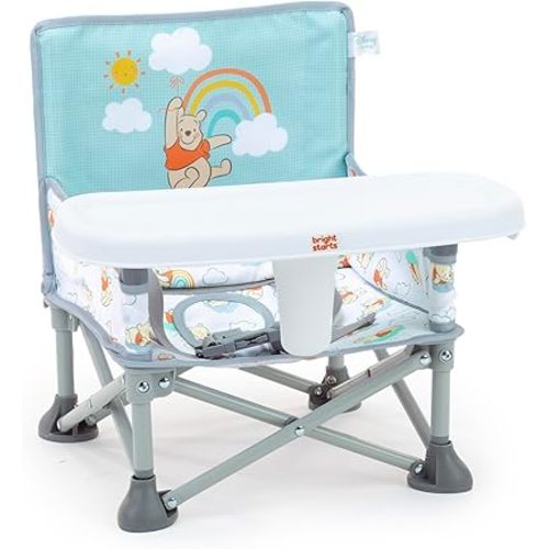 Bright Starts Disney Winnie The Pooh Pop 'N Sit Portable Booster, Indoor/Outdoor Use, Floor Seat with Feeding Tray, 6 Mos - 3 Yrs