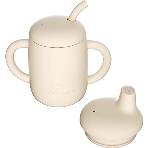 Cuddle Campus Sippy Cups 7OZ, [4 in 1] Baby Cups, Shatterproof Silicone Straw Cup,Open Cup for 6M, 6M+,6-12 Months,1/1+ Year Old Baby,Toddler