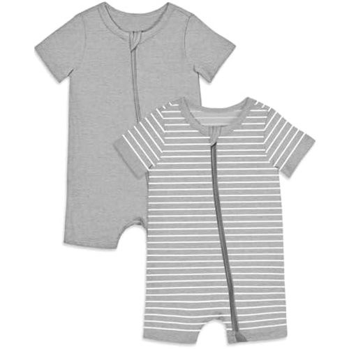 Jimonda Baby Rompers Cotton Baby Boys Baby Girls Short Sleeve Sleepers Pjs Two Way Zipper One-piece Neutral Sleep and Play