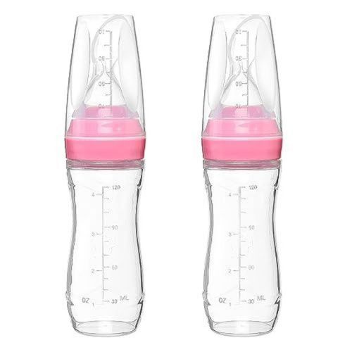 Goji Baby 4 Oz Silicone Baby Food Dispensing Spoon 2 Pack - Great For 4+ Month Infants - Includes Stopper (pink)