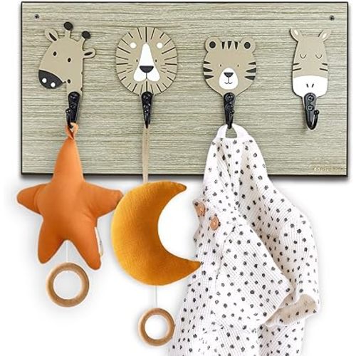 Nursery Kids Animal Coat Rack Wall Hooks Wooden Cute Safari Giraffe Lion Hangers for Kids Baby Boy Girls Room Bedroom Door Home Decor (Tiger)