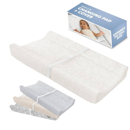 Jool Baby Soft Changing Pad + Washable Cover, Non-Slip - Fits Standard Changing Tables & Dressers (Off-White/Wave)