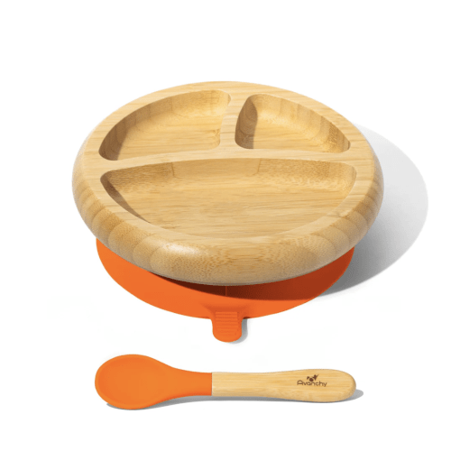 Avanchy Bamboo BLW Plates with Spoon - Silicone Suction Cup Divided for First Foods