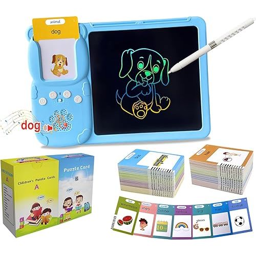 Rylai Toddler Toys Talking Flash Cards, Kindergarten Learning Resources 510 Sight Words with Drawing Tablet for Speaking Doodling, Sensory Toys for Kids with Autism, Boys Girls 2 3 4 5 6, Blue