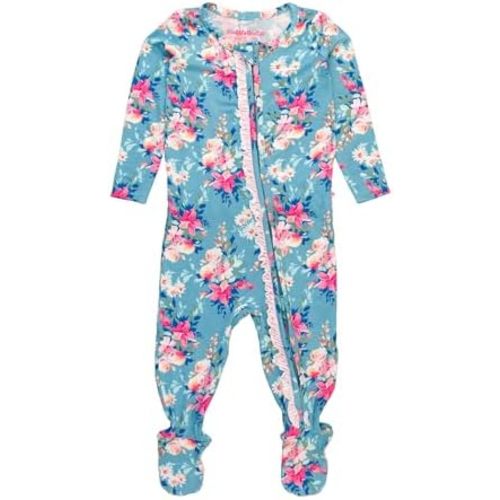 RuffleButts SoftSnooze™ Viscose from Bamboo Baby Girls Ruffle One Piece Footie Pajamas