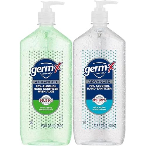Germ-X Advanced Hand Sanitizer with Aloe and Vitamin E & Advanced Hand Sanitizer, Non-Drying Moisturizing Clear Gel, Large Family Size Pump Bottles