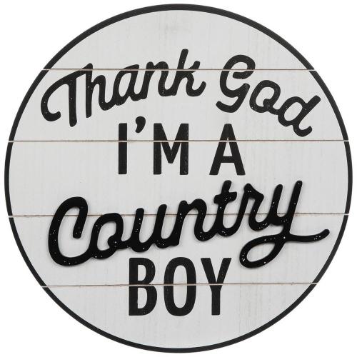 Country Boy Round Wood Wall Decor
