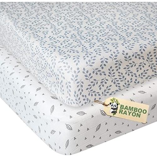 Muslin Crib Sheets for Girls and Boys, Baby Crib Sheets Fitted for Standard Crib Mattress & Toddler Bed Mattress (52"x28"), Soft Breathable Boho Crib Sheet 2 Pack