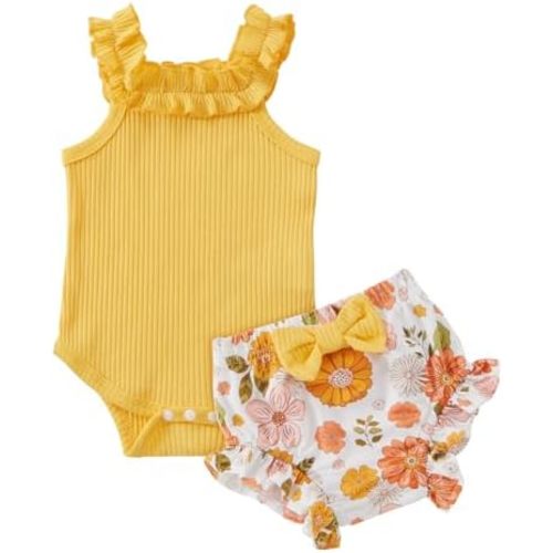 Newborn Baby Girls Clothes Toddler Summer Outfits Ruffle Sleeveless Bodysuit Floral Pants Cute Clothing Set 3M 6M 12M 18M